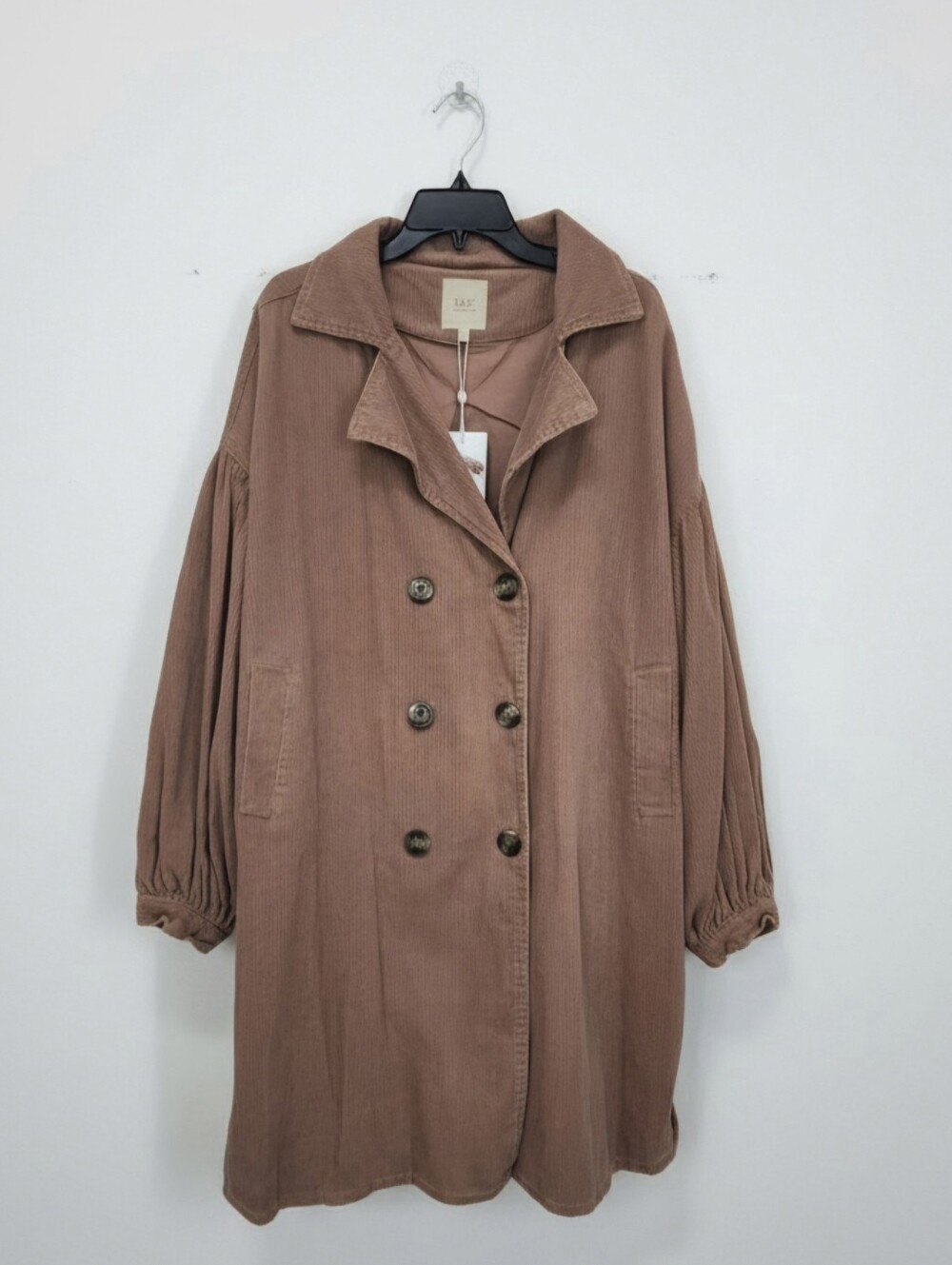 NWT Chelsea & Violet Taupe Brown Corduroy Balloon Sleeve Double Breasted Coat XL